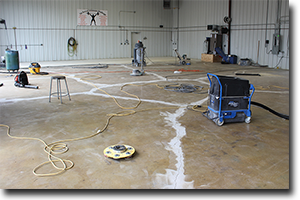 Gym floor surface being prepped